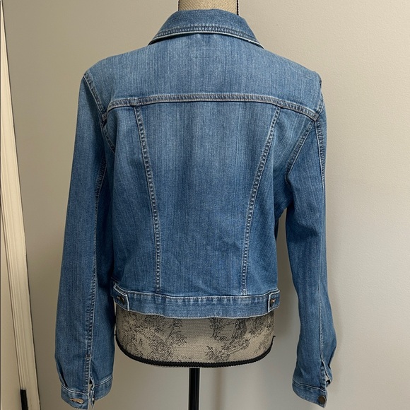 Ann Taylor LOFT Classic Blue Denim LS Flap Pocket Button Front Jacket Sz Large - Picture 5 of 8